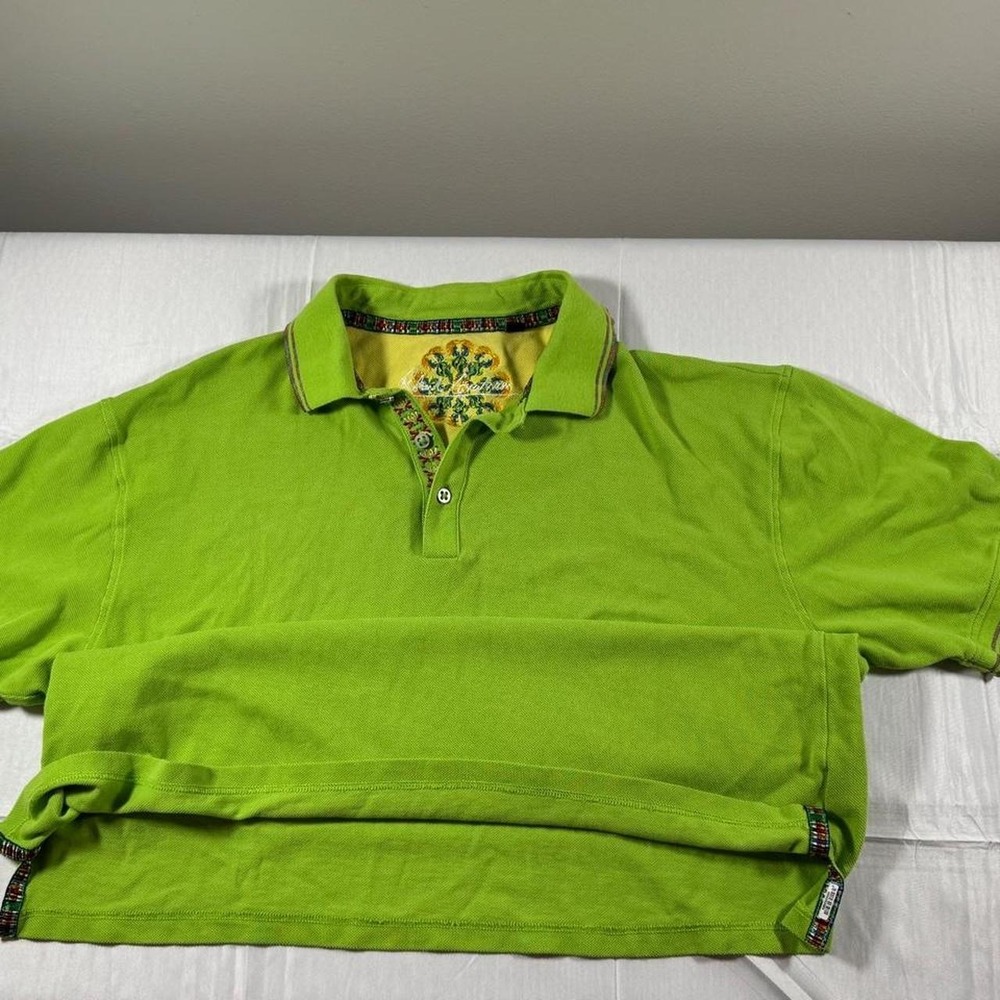Robert Graham Mens 2XL Lime Green Pima Cotton Pique Short Sleeve Polo Shirt